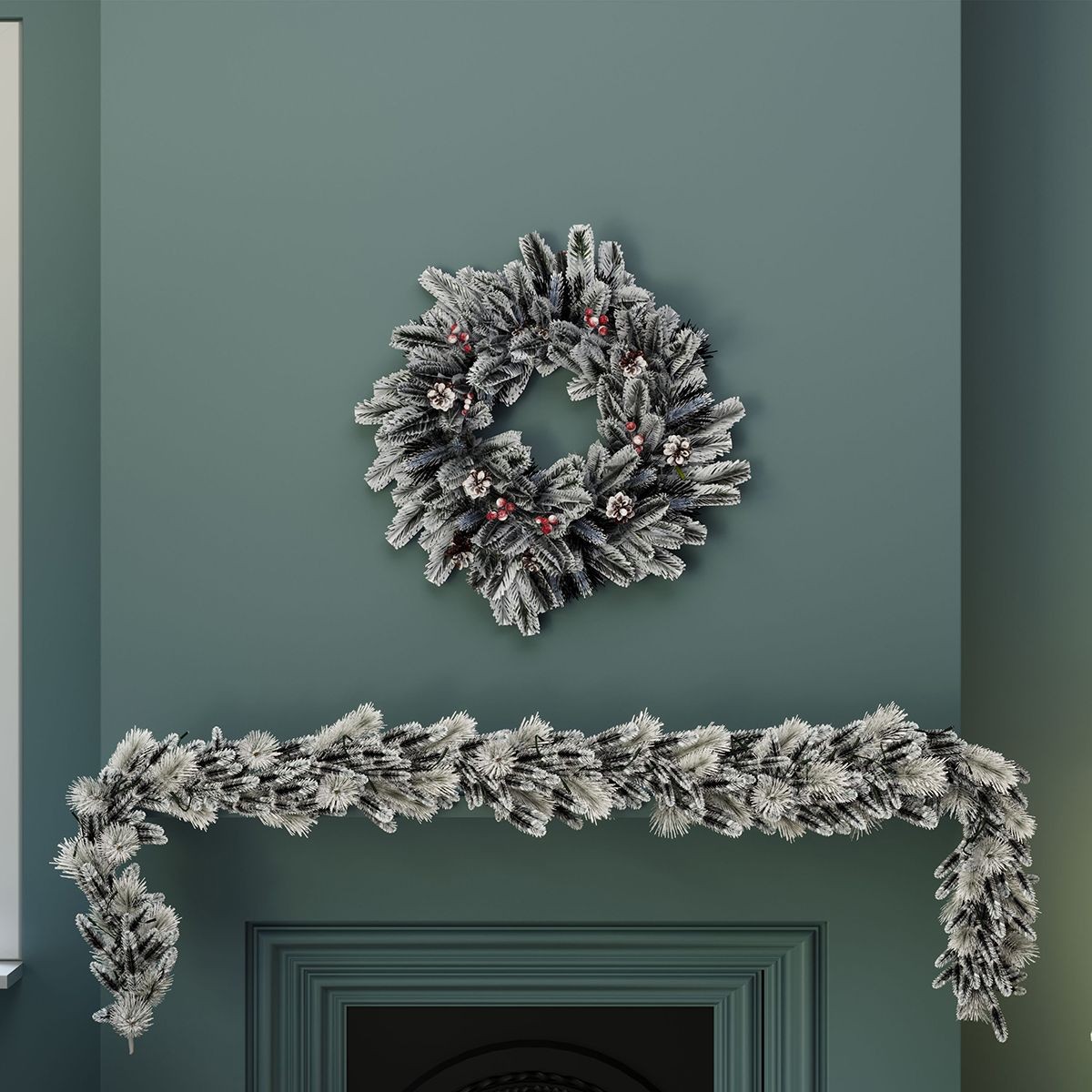 Charles Bentley Snowy Pre-Lit Red Berry and Pinecone Christmas Wreath 60cm - image 4