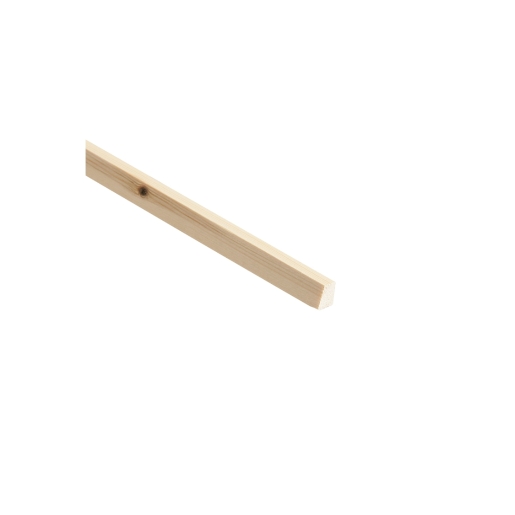 Wedge glass bead made of pine, measuring 15 x 12mm and 2.4m long, featuring a smooth, natural wood finish with visible grain and a straight edge.