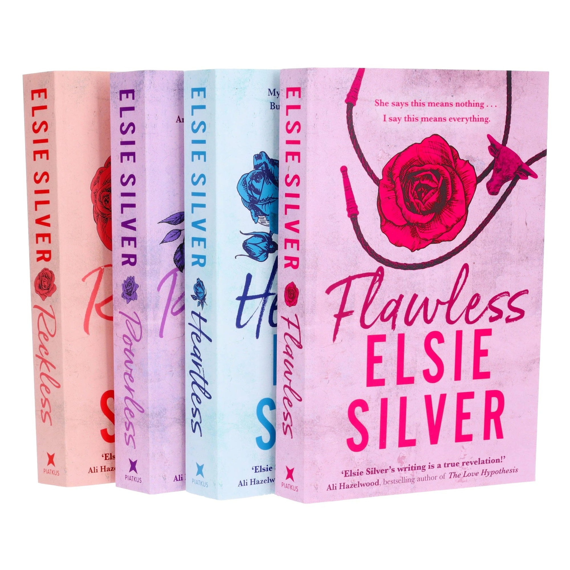 Complete 4-book collection of the Chestnut Springs Series by Elsie Silver, featuring colorful covers in pink, blue, and red with floral designs and bold titles.