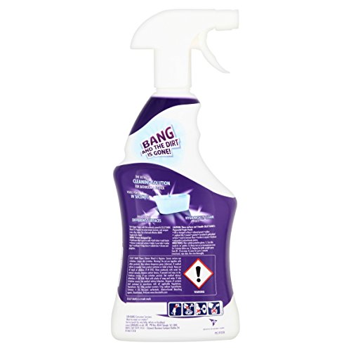 Cillit Bang Bleach and Hygiene Trigger Spray in a 750ml bottle, featuring a purple and white design with a spray nozzle and hazard warning symbol on the label.