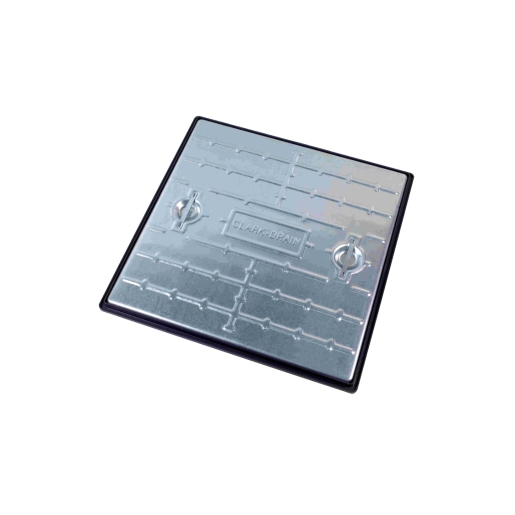 Galvanised steel manhole cover and frame, 600mm x 600mm, featuring a textured surface and two securing bolts, designed to support up to 5 tonnes.