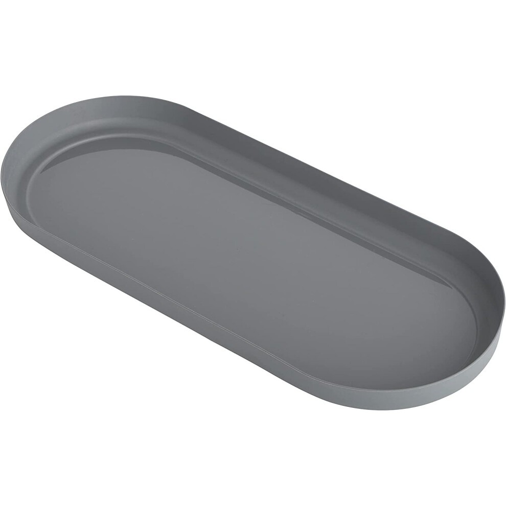 Gray plastic plant tray, 45.1 cm long, oval shape, designed for 50 cm troughs, suitable for indoor and outdoor use, weather-resistant finish.