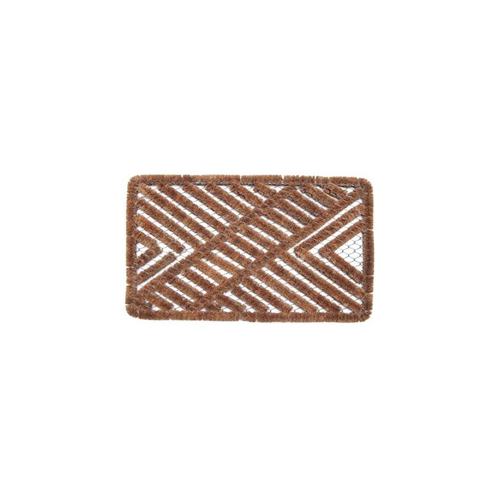 Coco & Coir outdoor doormat in brown coir with a geometric pattern, featuring a weatherproof design and water-draining capabilities, measuring 45 x 75 cm.