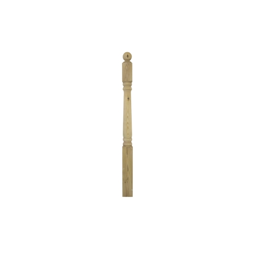 Colonial newel post made of light-colored wood, measuring 82mm x 82mm x 1195mm, featuring a rounded top and decorative grooves along its length.