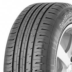 Black rubber tire with a tread pattern designed for eco-friendliness, labeled "Continental ContiEcoContact 5," size 175/70 R14 88T XL, showcasing smooth grooves and a modern design.