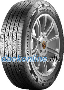 Black tire with a tread pattern designed for all-season performance, featuring the Continental logo and "CrossContact H/T" branding, mounted on a silver alloy wheel.