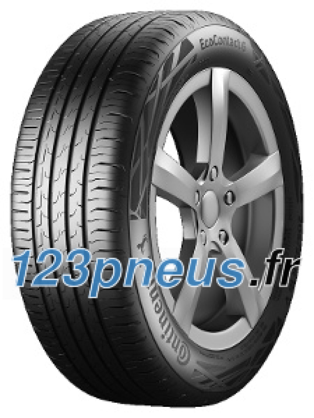 Continental EcoContact 6 SSR tire in size 205/55 R16, featuring a black rubber surface with a tread pattern designed for efficiency, mounted on a silver alloy wheel.