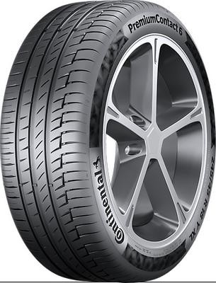 Continental PremiumContact 6 summer tire in size 235/55 R17, featuring a sleek black rubber tread pattern with a modern silver alloy wheel design.