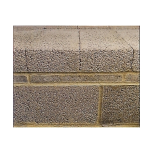 Coursing slips in a textured, light brown stone finish, featuring a rectangular shape with visible grooves and a smooth edge, designed for masonry applications.