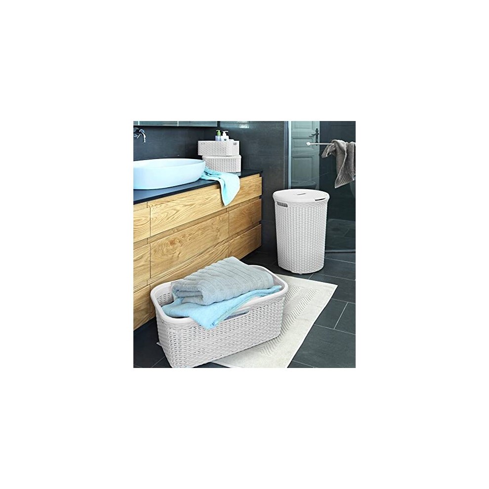 Curver Grey Rattan Style Laundry Storage Basket 45L - image 3