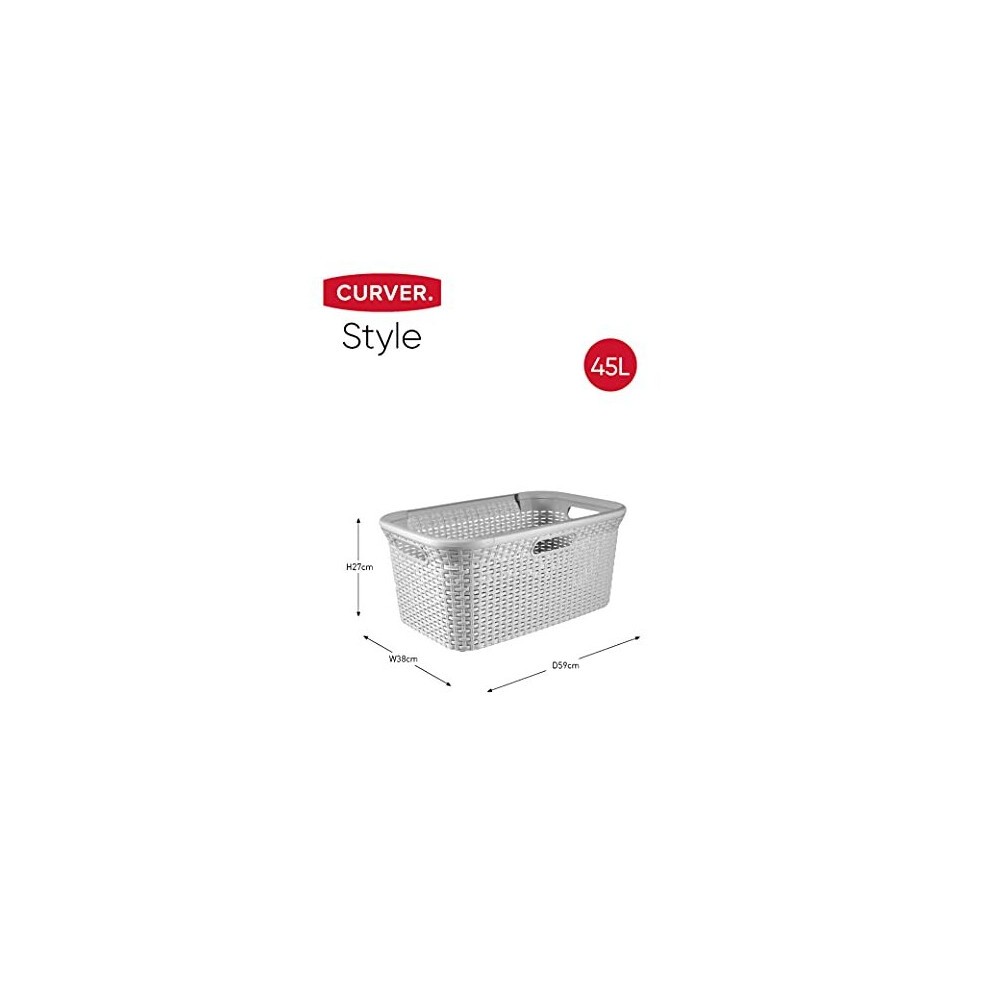 Curver Grey Rattan Style Laundry Storage Basket 45L - image 4