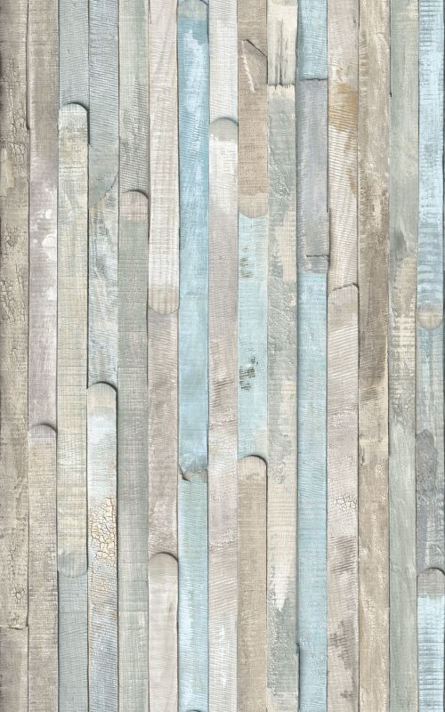 Self-adhesive vinyl film featuring a blue-grey wood effect with a textured grain, resembling rustic wooden planks in varying shades of blue and grey.