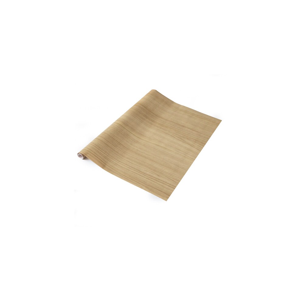 Beige self-adhesive vinyl wrap featuring a Tropea oak wood grain design, rolled out flat, showcasing a smooth texture and natural wood appearance.