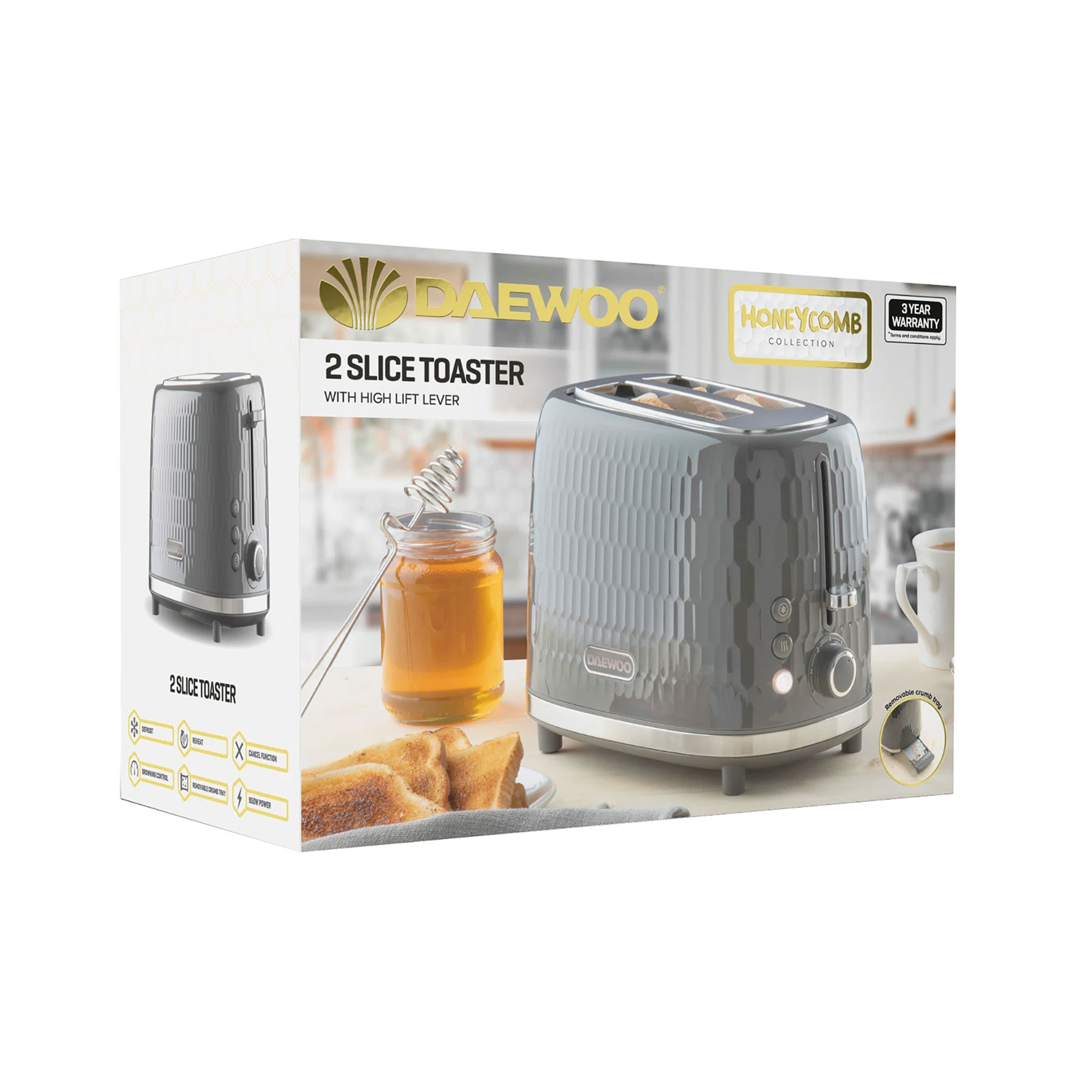 Daewoo Honeycomb Grey 2 Slice Toaster - image 5