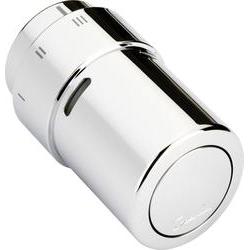 Shiny chrome thermostatic valve with a smooth cylindrical shape, featuring a circular base and adjustable temperature settings on the side.