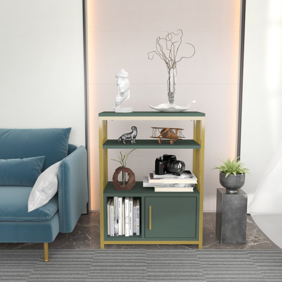 Decorotika Letos Green and Gold Single Door 3 Tier Bookcase - image 2