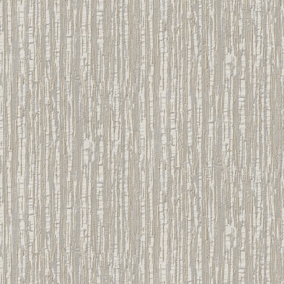Beige wallpaper featuring a textured, embroidered crushed silk design with vertical stripes, creating a sophisticated and elegant appearance.
