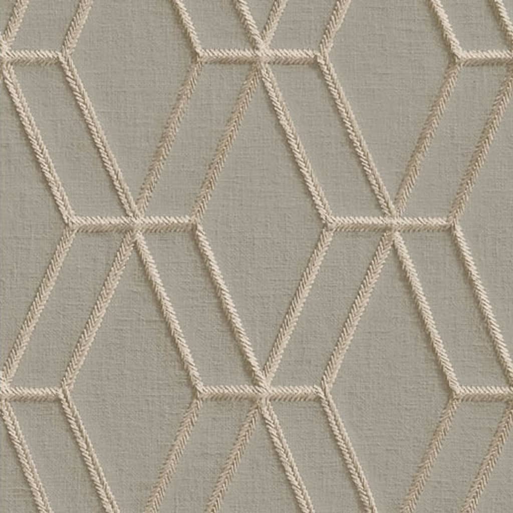 Geometric wallpaper featuring a stitched design in beige and cream, showcasing hexagonal patterns with textured detailing on a soft, neutral background.