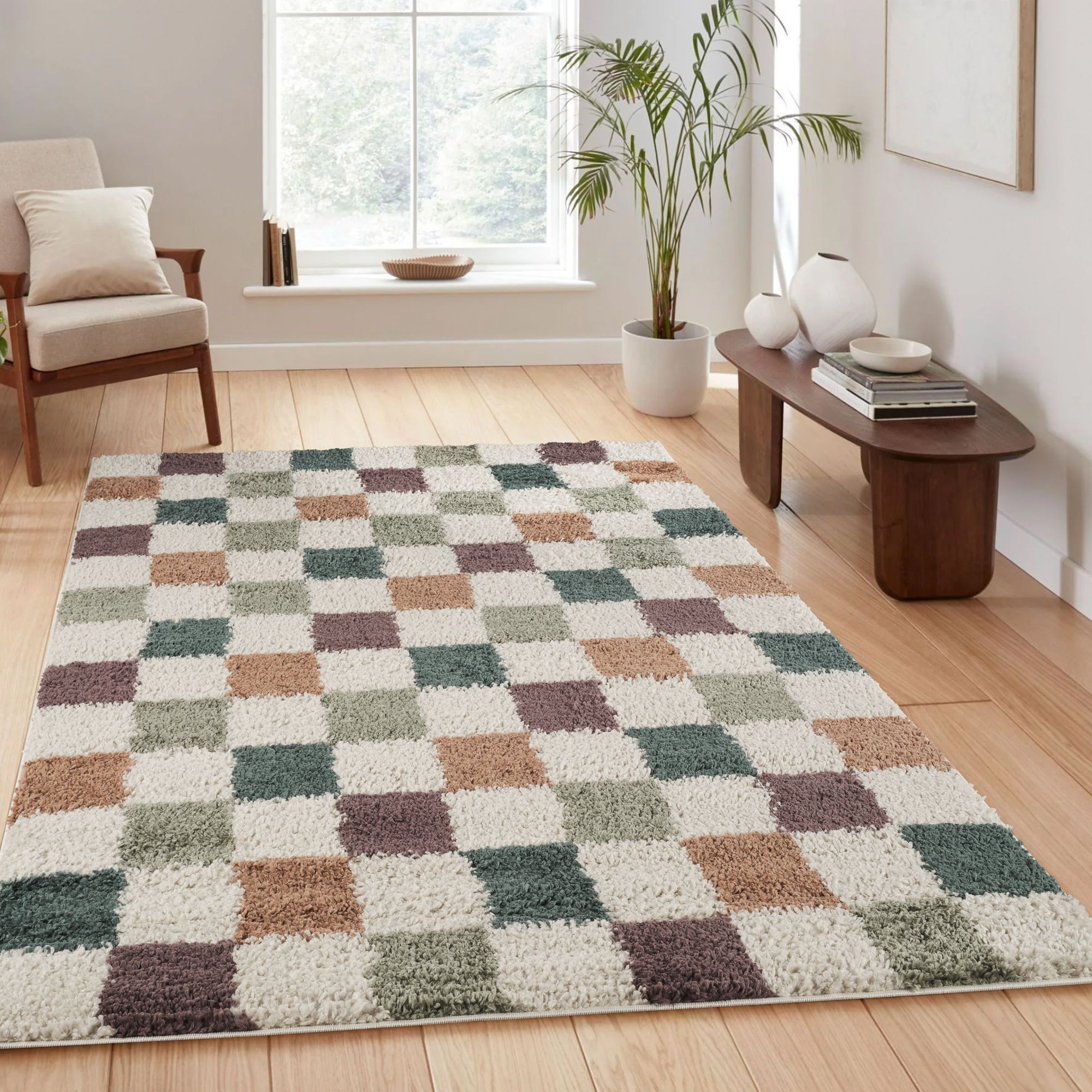 Desire Rugs Chester Shaggy Chequered Multicolour Rug 160 x 230cm - image 2
