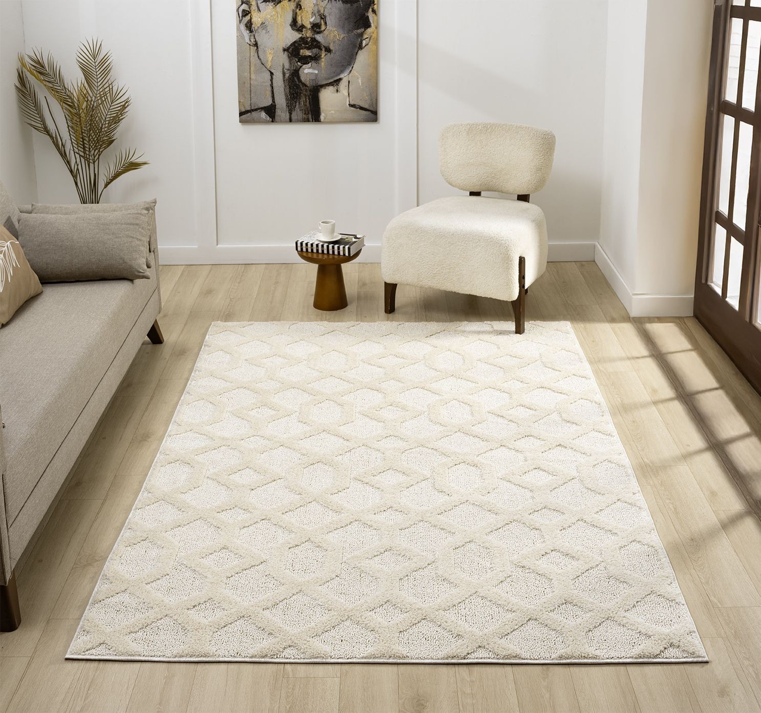 Desire Rugs Isabella Embossed Imperial Trellis Cream Rug 60 x 220cm - image 2