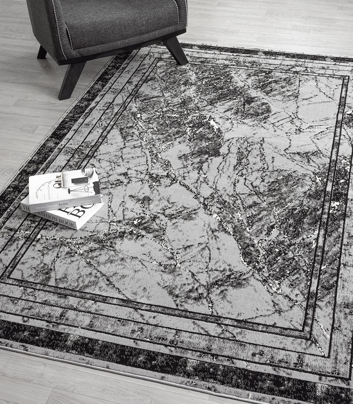 Desire Rugs Obsidian Abstract Frame Grey Rug 200 x 290cm - image 4
