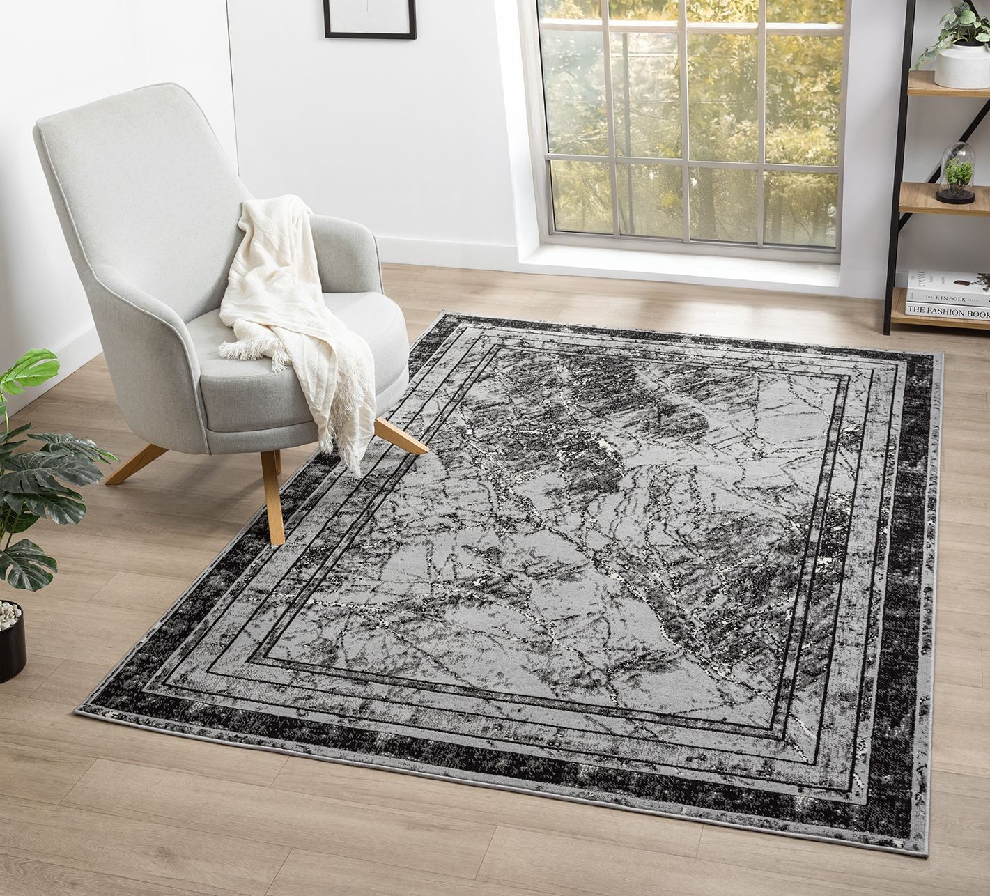 Desire Rugs Obsidian Abstract Frame Grey Rug 60 x 220cm - image 2