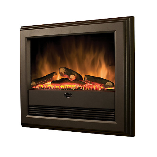 Wall-hung electric fire in anthracite finish, featuring realistic log effect flames and a sleek design, ideal for modern interiors.