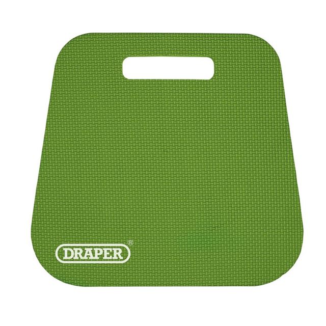 Large lightweight green foam garden kneeler pad with a textured surface and a convenient handle for easy carrying, featuring the Draper logo in the bottom corner.