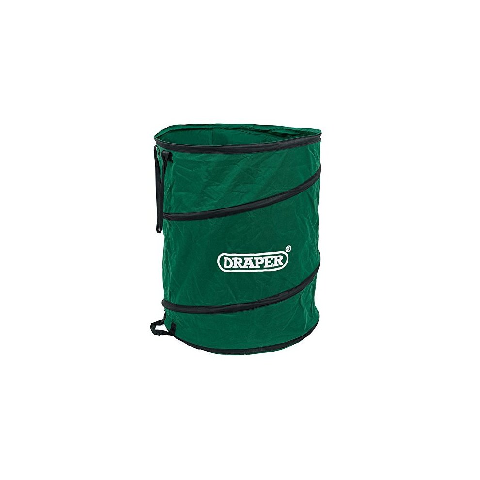 Green fabric pop-up tidy bag with black zippers and trim, featuring a collapsible design, ideal for general-purpose storage, with a capacity of 175 liters.