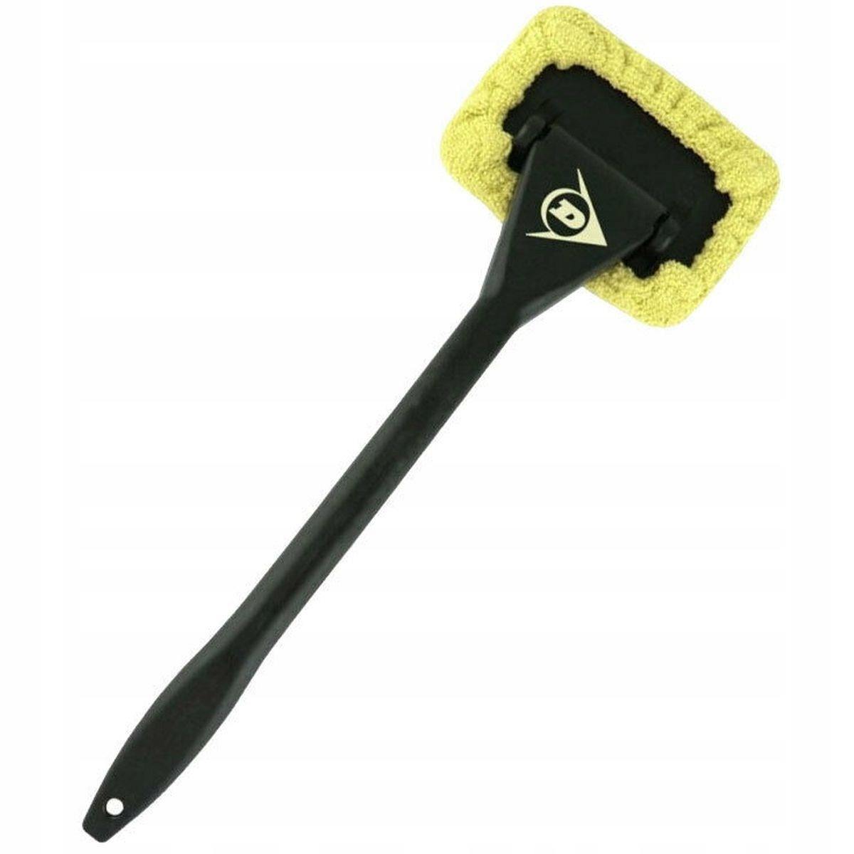 Dunlop Microfibre Pan for cleaning car glasses features a black handle and a yellow microfibre pad, designed for effective cleaning with a rectangular shape.