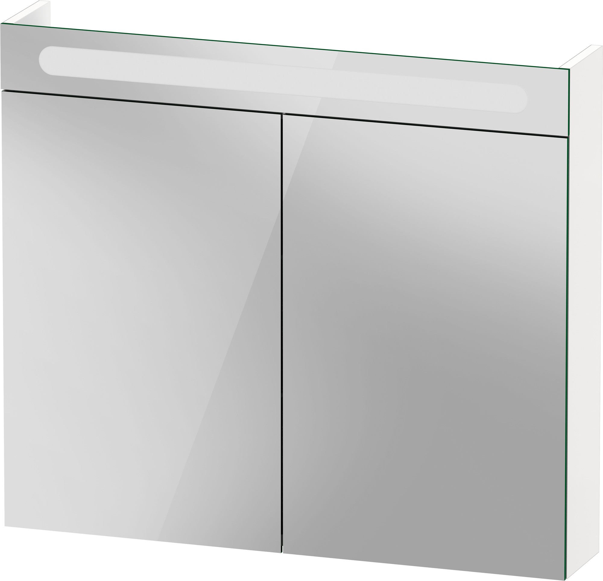 White Duravit No.1 mirrored cabinet featuring two sleek doors, a minimalist design, and a subtle light strip on top for illumination.