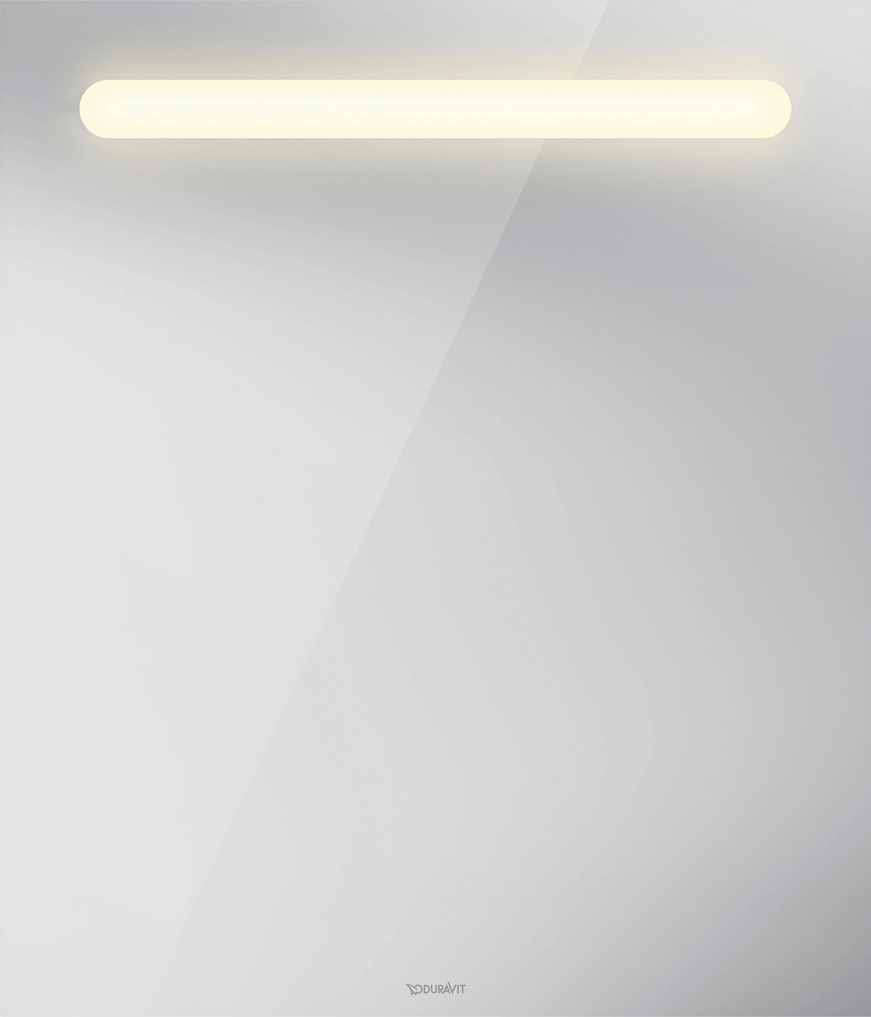 Duravit Badspiegel "No.1" features a sleek, frameless design with a reflective surface and energy-saving LED lighting integrated at the top, along with a built-in switch for convenience.