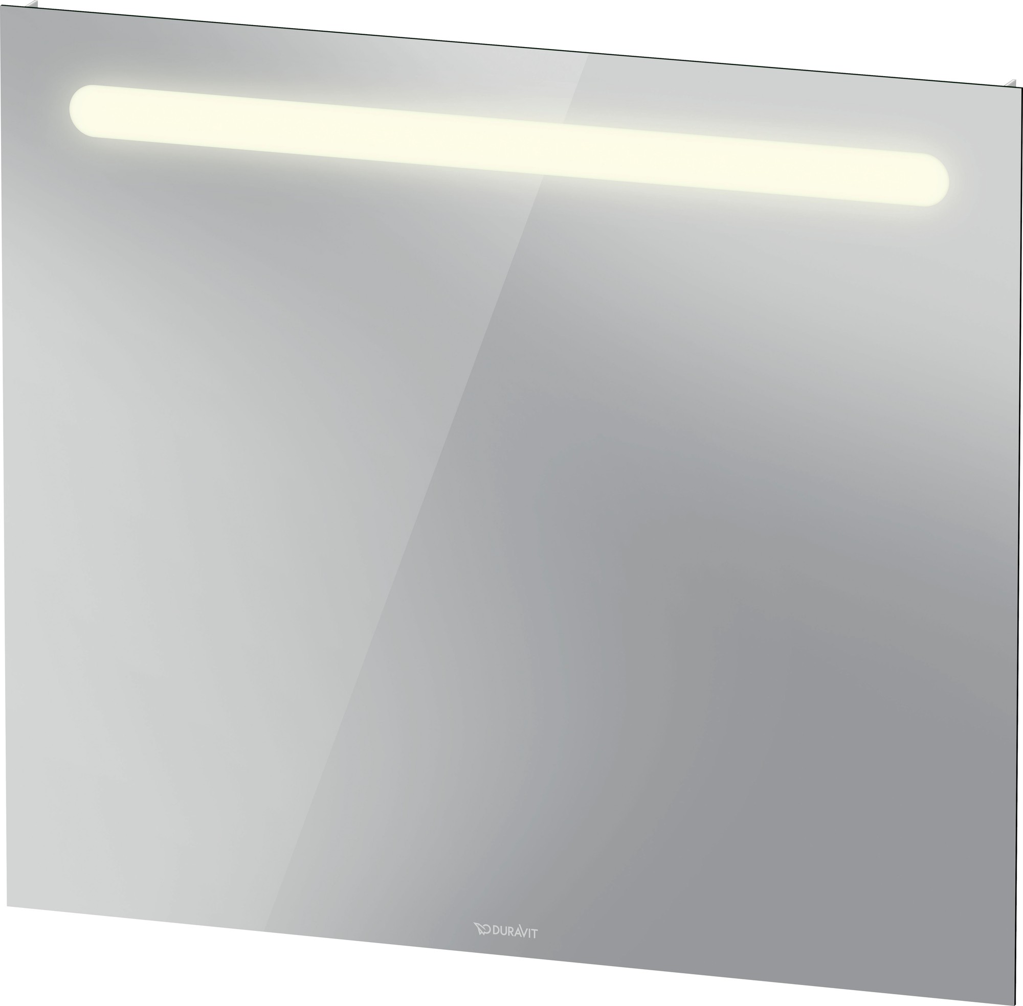 Rectangular wall mirror with a sleek, reflective surface, featuring energy-saving LED lighting at the top and an integrated switch, designed for modern bathrooms.