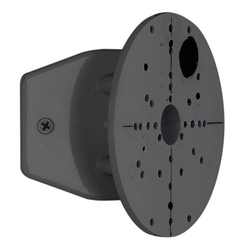 Black metal corner mount with a circular base featuring multiple holes for installation, designed for outdoor use by EGLO.