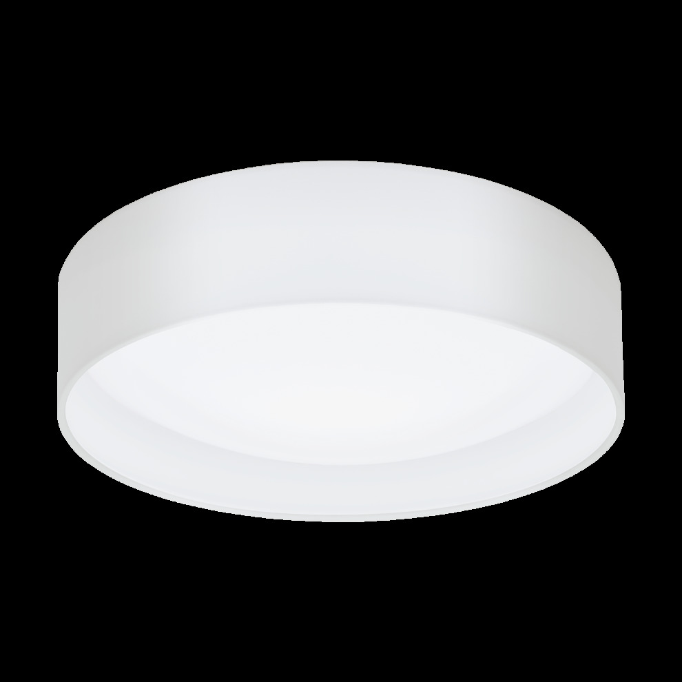 White fabric flush ceiling light with a sleek, round design and soft, diffused illumination, perfect for modern interiors.