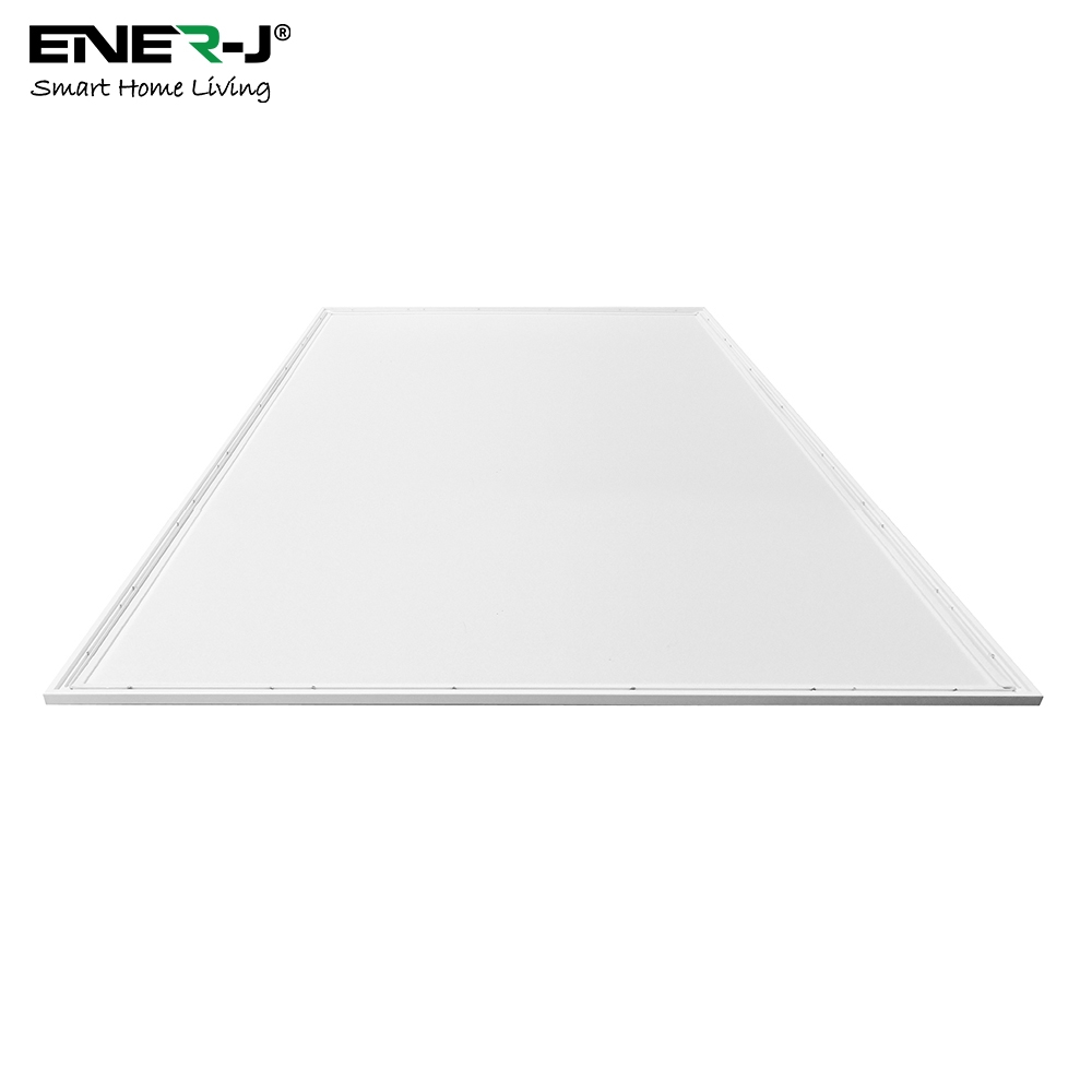 Two white LED backlit panels, each measuring 120x60 cm, showcasing a sleek design, with a 50W power rating and 6000 lumens brightness, ideal for modern lighting solutions.