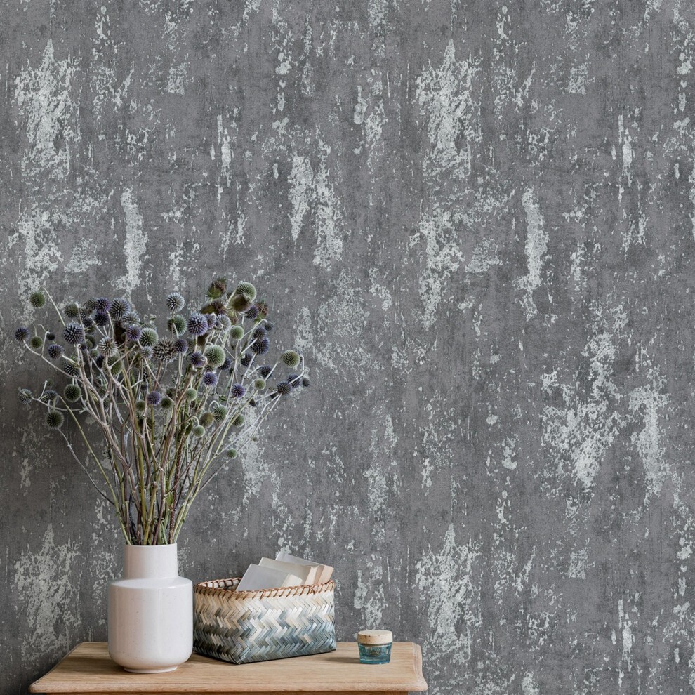 Erismann Industrial Texture Grey and Silver Metallic Vinyl Wallpaper - image 2
