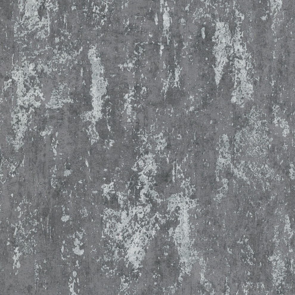 Grey Erismann Casual Chic Industrial Concrete Wallpaper features a textured, distressed concrete design with varying shades of grey and subtle white accents, ideal for modern interiors.