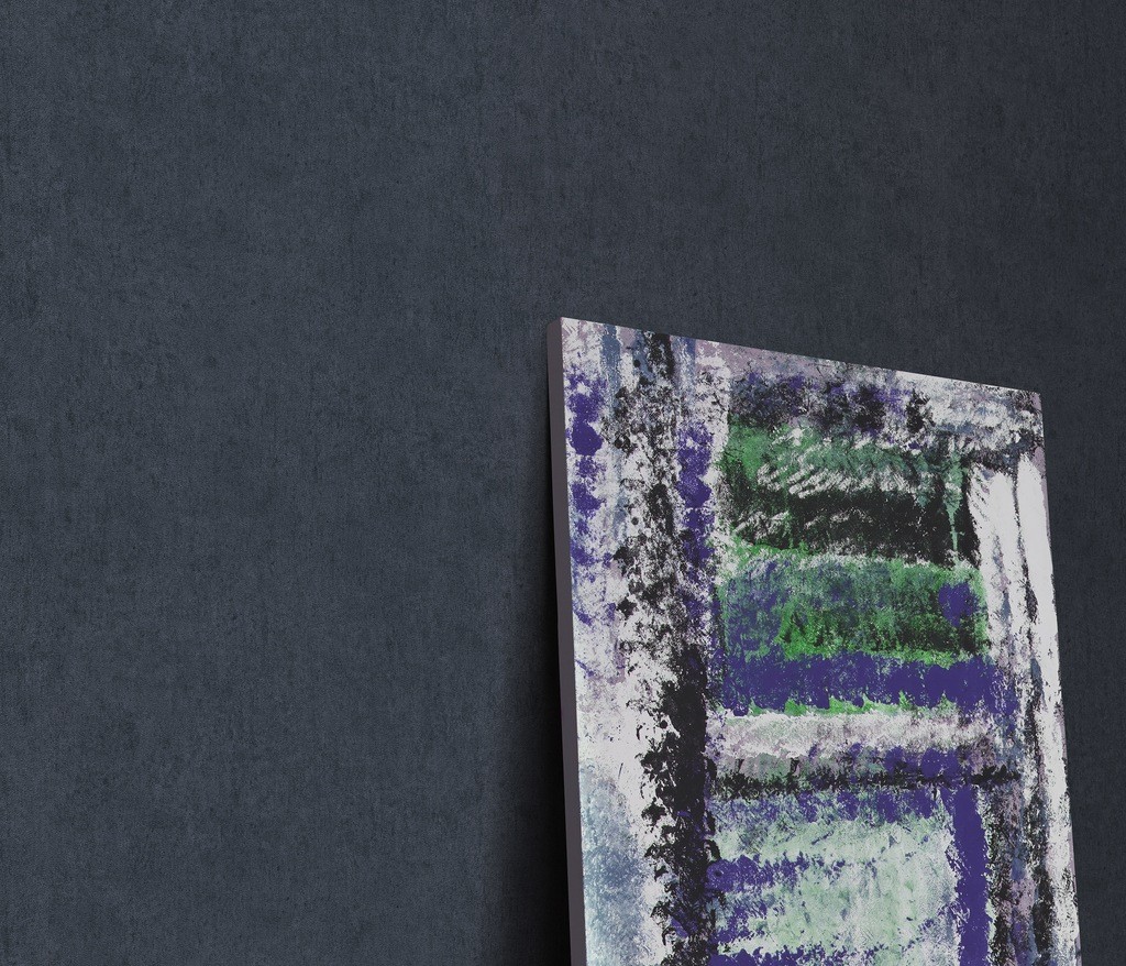 Tactile navy wallpaper featuring a textured surface with abstract patterns in shades of green, purple, and white, designed for a modern aesthetic.