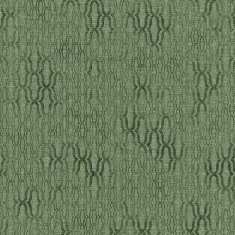 Green vinyl wallpaper featuring a subtle 3D effect with intricate, wavy patterns, designed for easy application on fleece backing.