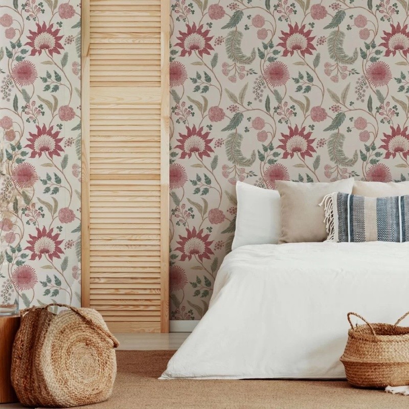 Esselle Home Fable Trail Linen Raspberry and Green Wallpaper - image 3