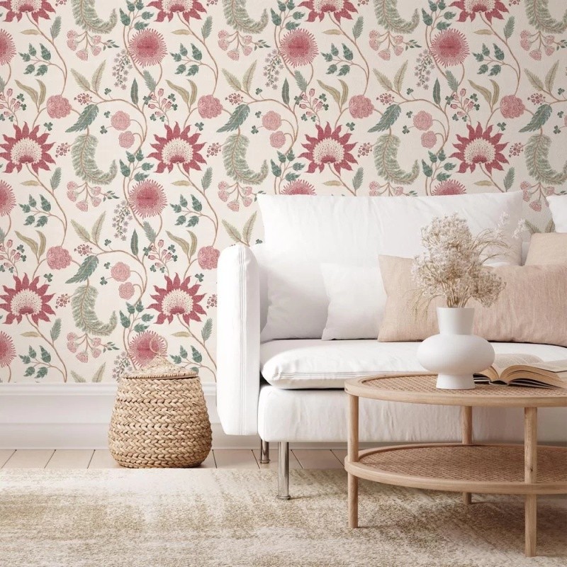Esselle Home Fable Trail Linen Raspberry and Green Wallpaper - image 5