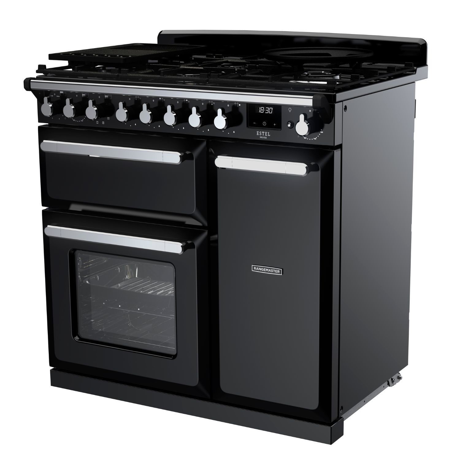 Estel Deluxe 90cm Dual Fuel Range Cooker, Black/Chrome - image 2