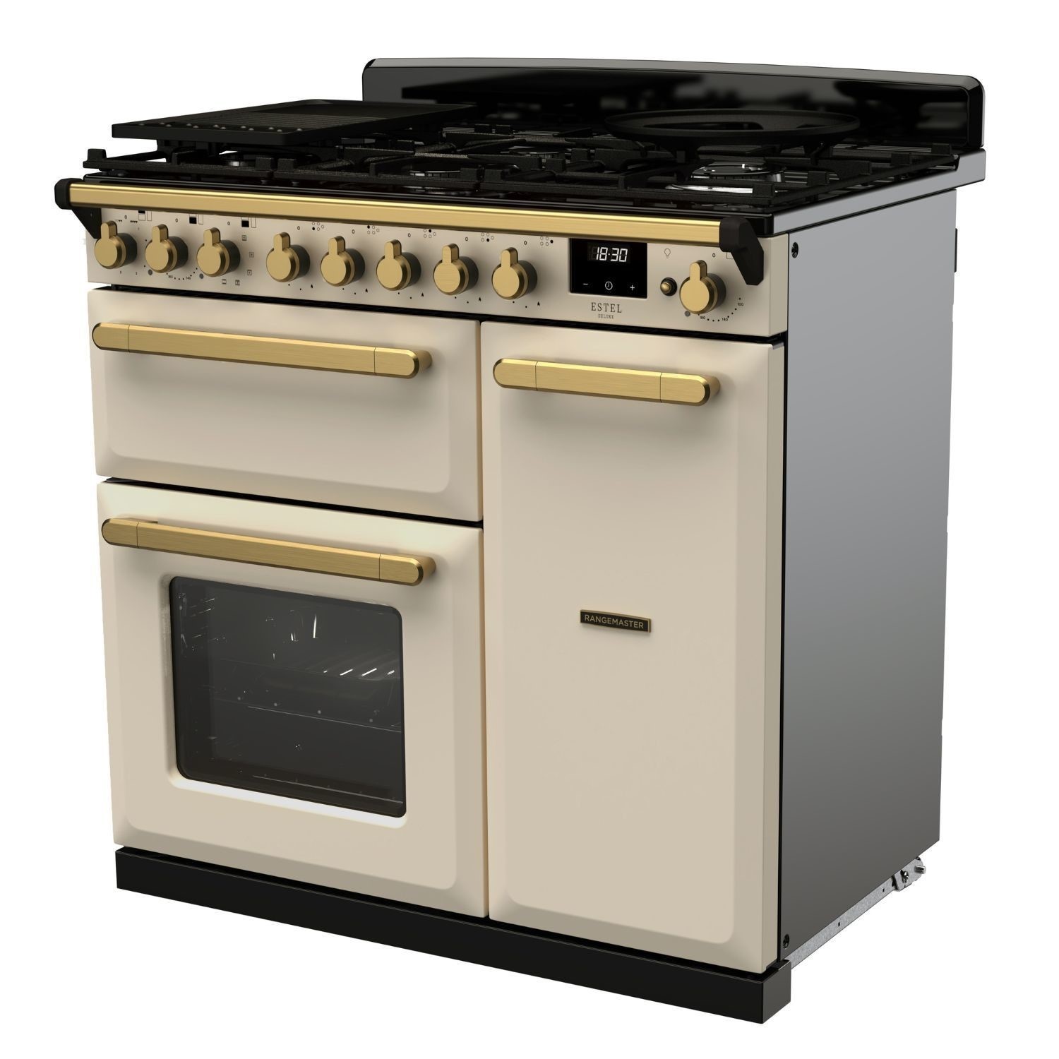 Estel Deluxe 90cm Dual Fuel Range Cooker, Pale Cream/Antique Brass - image 2