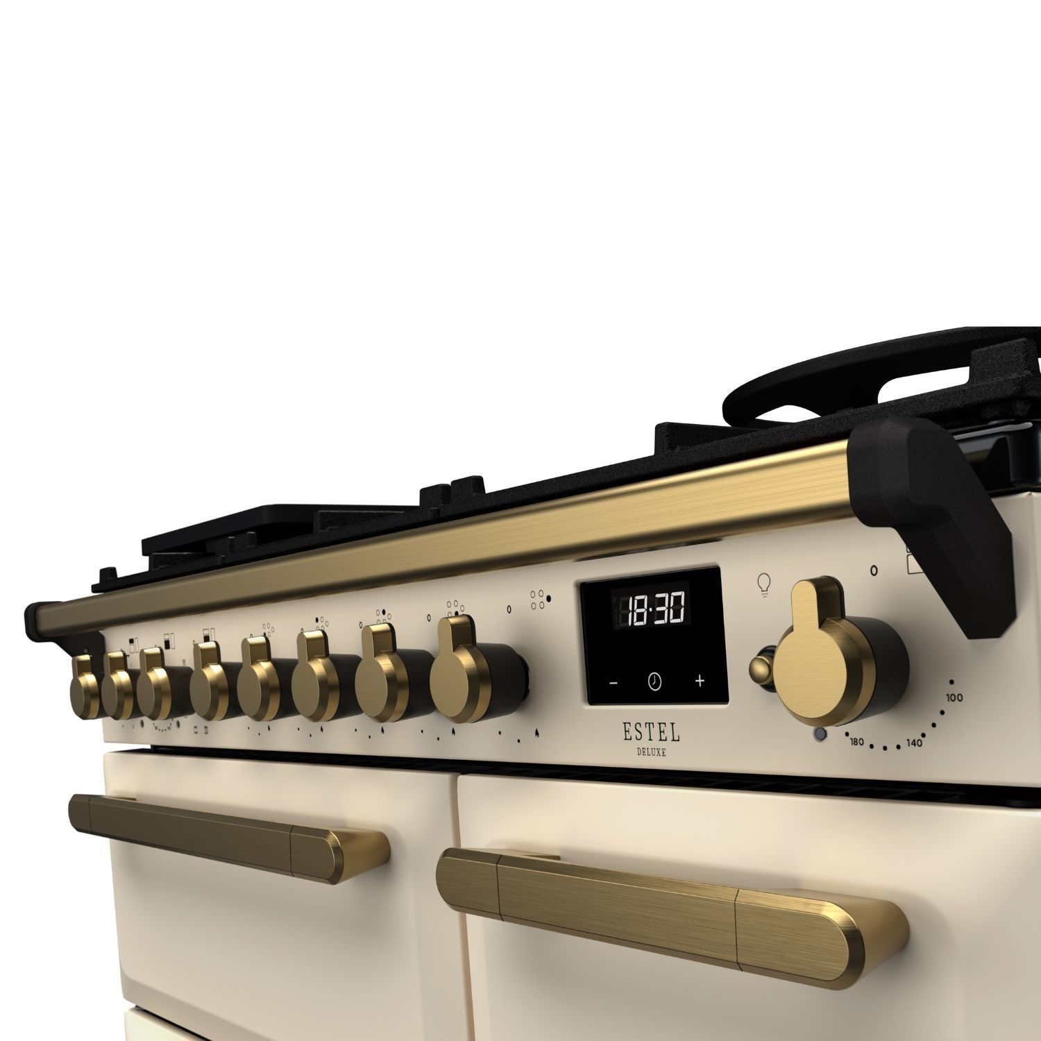 Estel Deluxe 90cm Dual Fuel Range Cooker, Pale Cream/Antique Brass - image 3