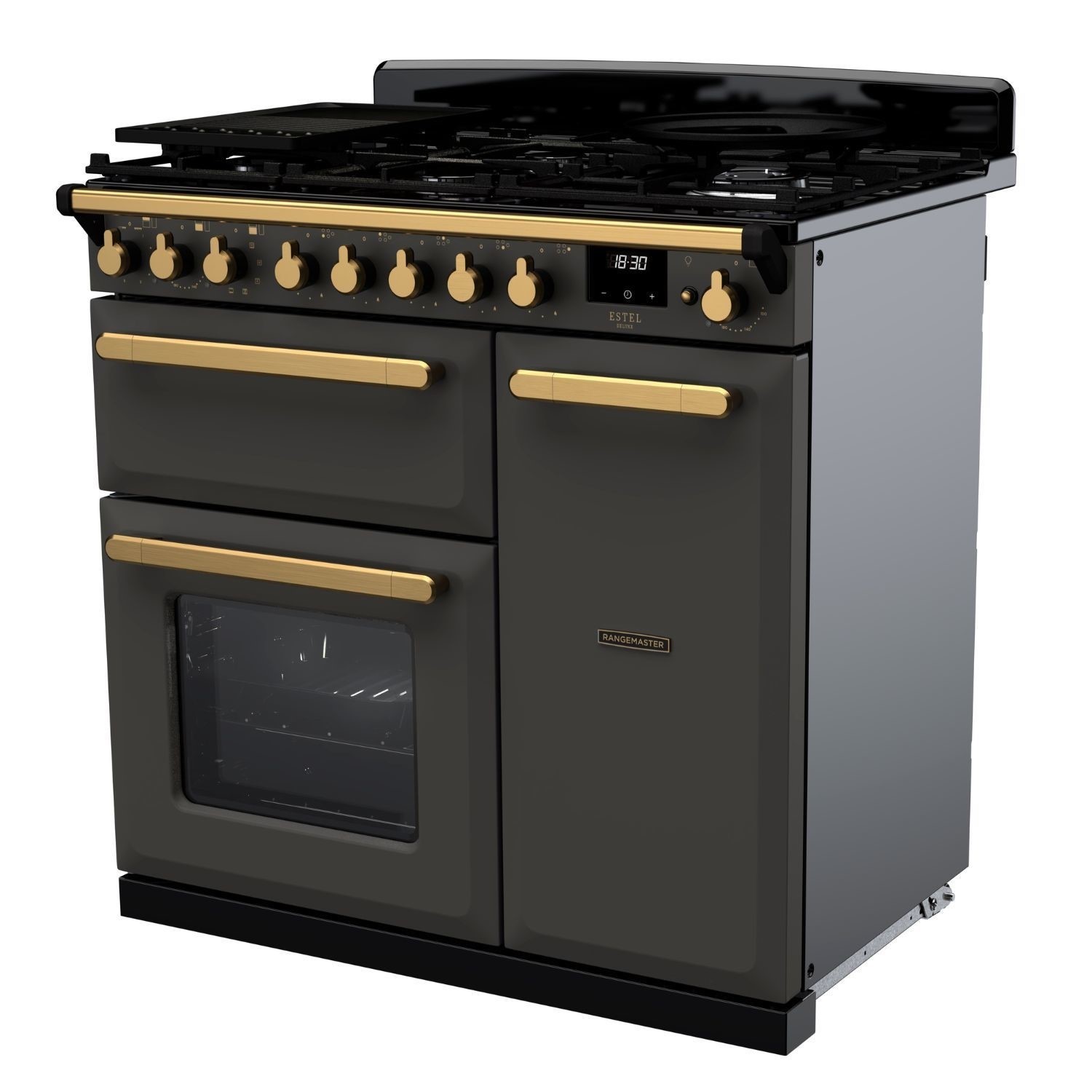 Estel Deluxe 90cm Dual Fuel Range Cooker, Slate/Antique Brass - image 2