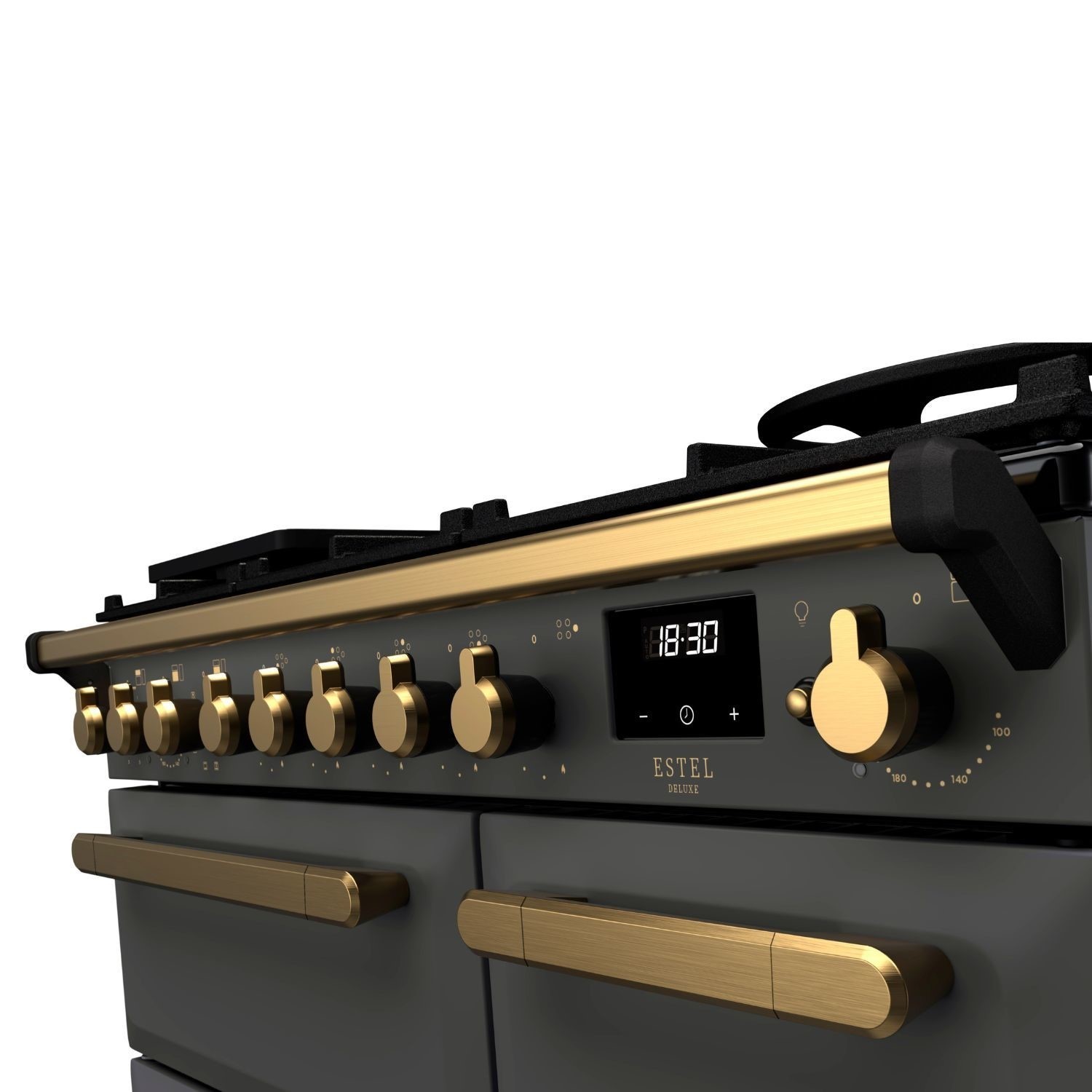Estel Deluxe 90cm Dual Fuel Range Cooker, Slate/Antique Brass - image 3