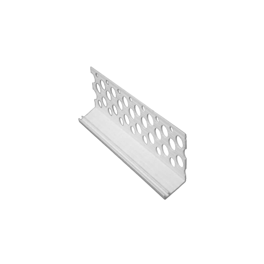 White plastic bell cast bead measuring 16-20mm x 3m, featuring a perforated design for easy application and finishing in construction projects.