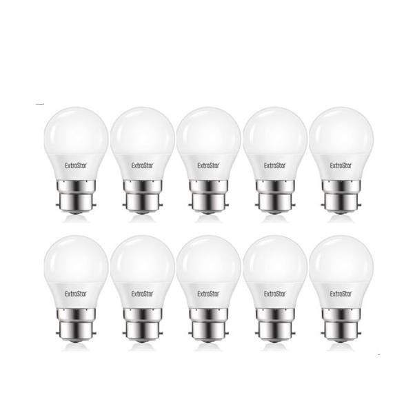 Ten white LED ball bulbs with B22 bases, each 7W and 4200K daylight color temperature, arranged in two rows, showcasing a smooth, glossy finish.