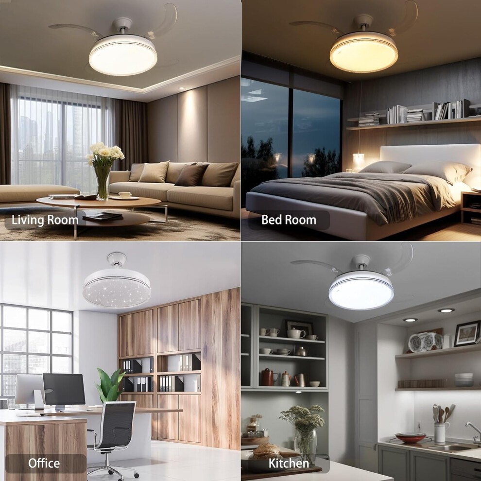 ExtraStar 42 inch Glitter Edge Retractable Blades LED Ceiling Fan Light with Remote - image 2
